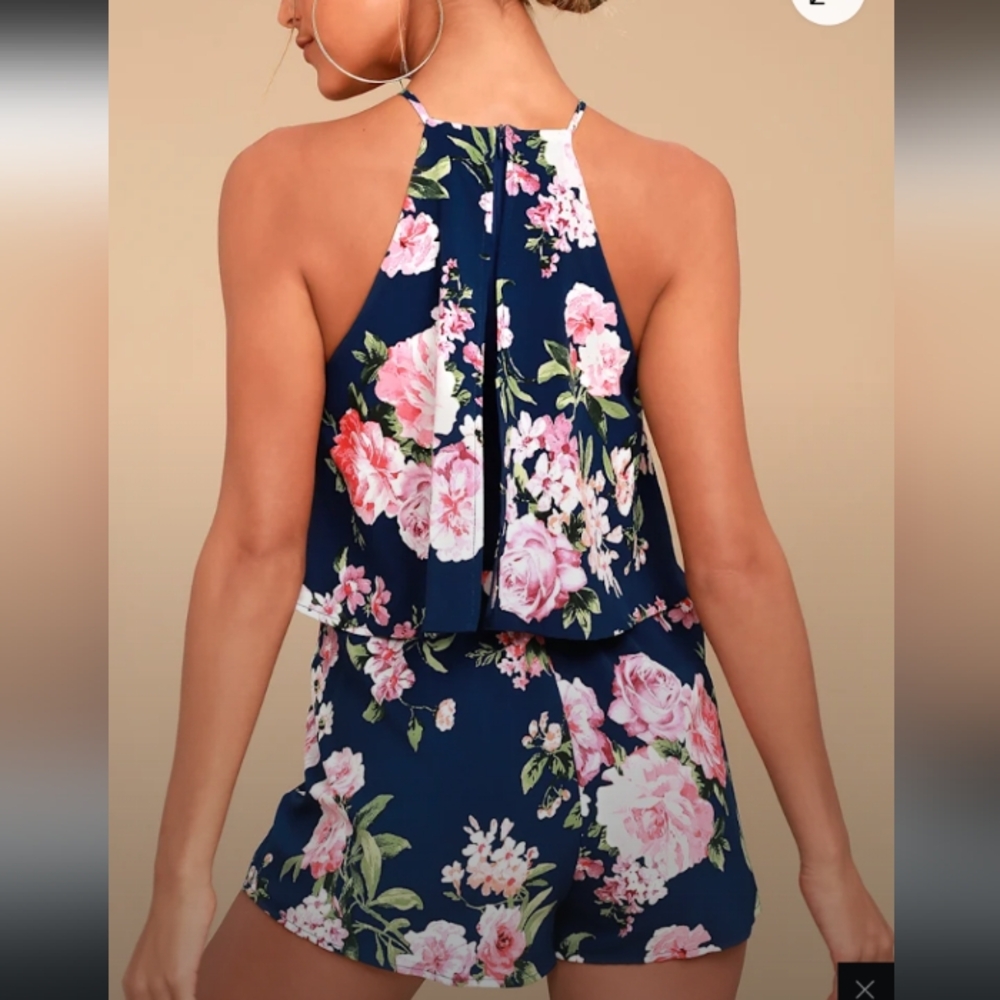 Lulus-In The Garden Floral Print Romper (Navy 💙)-XS NWOT - Picture 3 of 6